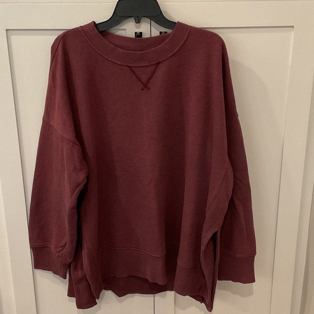 Aerie Maroon Oversized Sweat Shirt